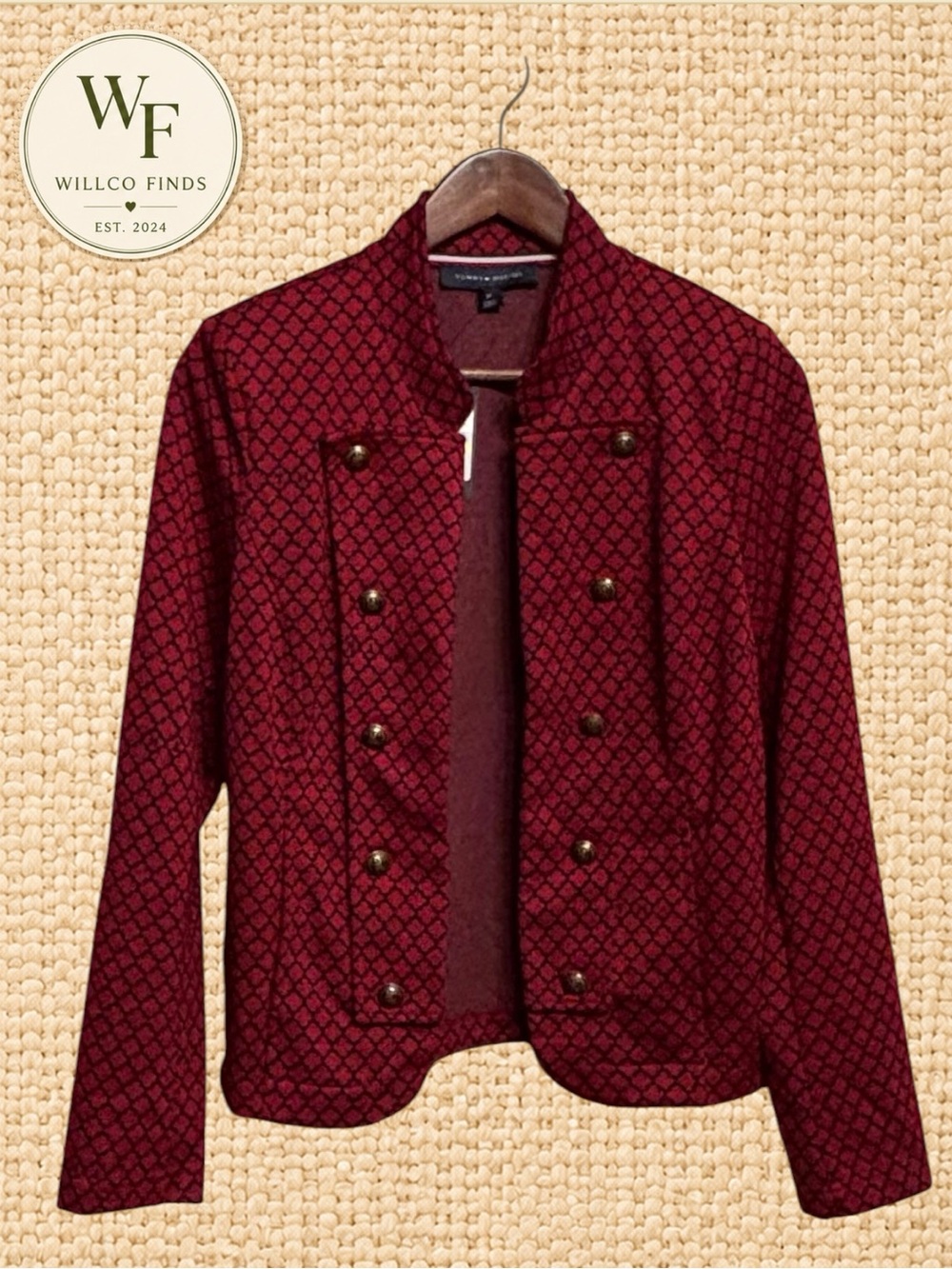 NWT Tommy Hilfiger Women’s M Red Navy Military Band Jacket Crest Buttons